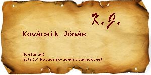 Kovácsik Jónás névjegykártya